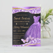 Invitation Aquarelle Lilac Gold Parties scintillant Robe Swee (Debout devant)