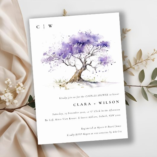 Invitation Aquarelle Lilac Jacaranda Arbre Couples Douche
