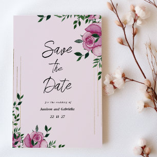 Invitation Aquarelle lilas vert or floral Enregistrer la date