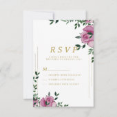Invitation Aquarelle lilas vert or floral RSVP (Devant)