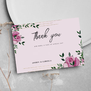 Invitation Aquarelle lilas vert or rose floral Merci