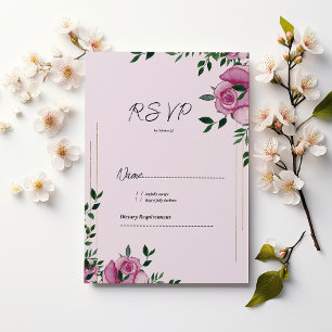 Invitation Aquarelle lilas vert or rose floral RSVP