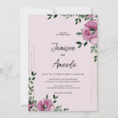 Invitation Aquarelle lilas vert or rose Mariage floral (Devant)