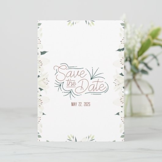 Invitation Aquarelle Lily blanche Enregistrer la date Invitat (Debout devant)