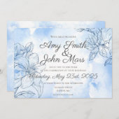 Invitation Aquarelle Lily est en bleu (Devant / Derrière)