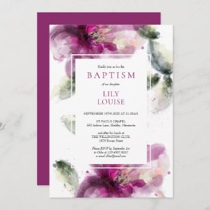 Invitation Aquarelle Lily rose Floral Baptême Christening