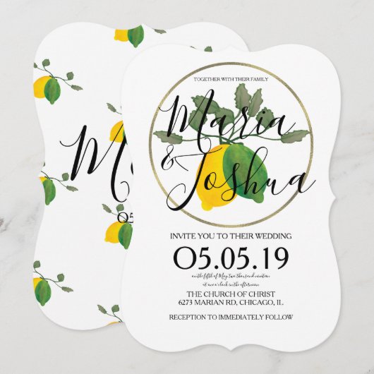 Invitation Aquarelle Limoncillo Lime Citron (Devant / Derrière)