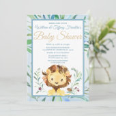 Invitation Aquarelle Lion Boy's Blue Baby shower (Debout devant)