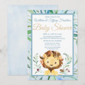 Invitation Aquarelle Lion Boy's Blue Baby shower (Devant / Derrière)