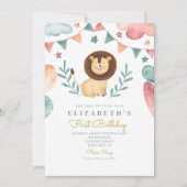 Invitation Aquarelle Lion Cute Baloes 1er anniversaire (Devant)