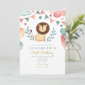 Invitation Aquarelle Lion Cute Baloes 1er anniversaire (Debout devant)