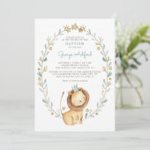 Invitation Aquarelle Lion Prince Baby Boy Baptême (Debout devant)