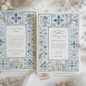 Invitation Aquarelle Lisbonne Peint à la main Azulejos Mariag