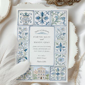 Invitation Aquarelle Lisbonne Peint à la main Azulejos Mariag