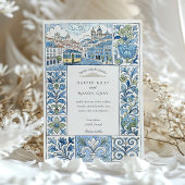 Invitation Aquarelle Lisbonne Peint à la main Azulejos Mariag