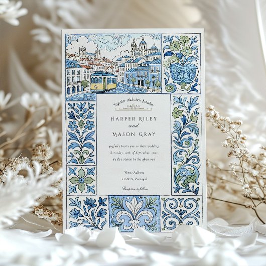 Invitation Aquarelle Lisbonne Peint à la main Azulejos Mariag