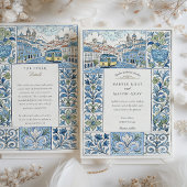 Invitation Aquarelle Lisbonne Peint à la main Azulejos Mariag