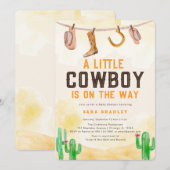 Invitation Aquarelle Little Cowboy Baby shower occidental (Devant / Derrière)