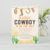 Invitation Aquarelle Little Cowboy Baby shower occidental (Debout devant)