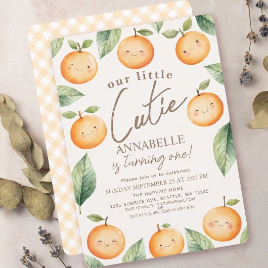 Invitation Aquarelle Little Cutie Orange 1er anniversaire