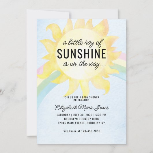 Invitation Aquarelle Little Ray de Sunshine Sky Baby shower (Devant)