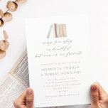 Invitation Aquarelle livre chaque Mariage d'histoire d'amour<br><div class="desc">Une faire-part de mariage de charme parfaite pour un mariage à thème de livres ou de bibliothèque. Le design comprend une aquarelle illustrant des livres aux couleurs neutres de la terre, et la citation populaire "chaque histoire d'amour est belle, mais celle de notre est notre préféré" dans la police de...</div>