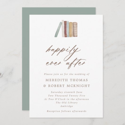 Invitation Aquarelle Livres Heureux Jamais Après Mariage (Devant / Derrière)