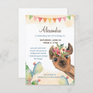 Invitation Aquarelle Llama Anniversaire
