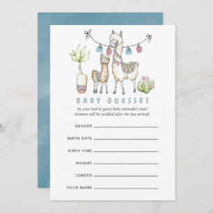 Invitation Aquarelle Llama thème Baby shower Guesser Jeu