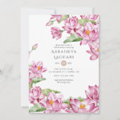 Invitation Aquarelle Lotus Flower Fête des mariées indienne (Devant)
