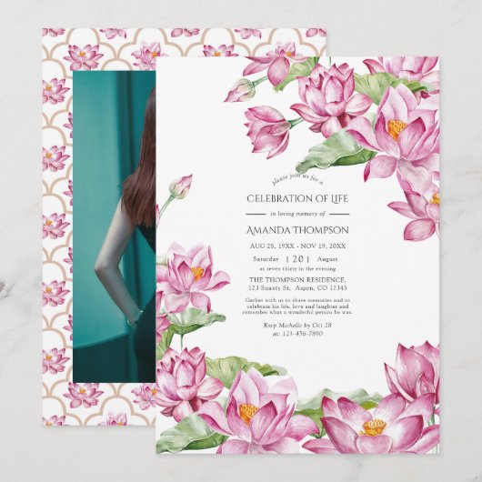 Invitation Aquarelle Lotus Flower Indian Célébration de la vi (Devant / Derrière)