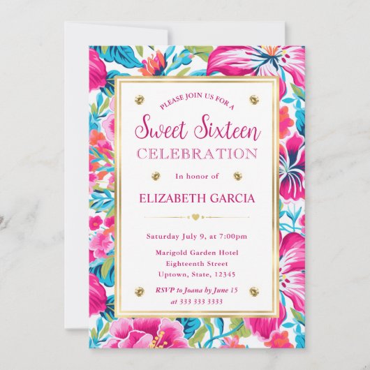 Invitation Aquarelle Lumineuse Fleurs de Preppy Tropical Swee (Devant)