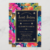 Invitation Aquarelle Lumineuse Fleurs de Preppy Tropical Swee (Devant / Derrière)