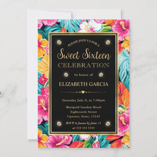 Invitation Aquarelle Lumineuse Fleurs de Preppy Tropical Swee (Devant)