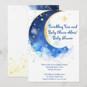 Invitation Aquarelle Lune céleste et Baby shower des étoiles (Devant / Derrière)