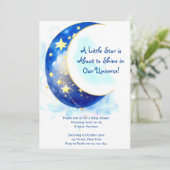 Invitation Aquarelle Lune et Baby shower étoiles (Debout devant)