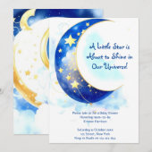 Invitation Aquarelle Lune et Baby shower étoiles (Devant / Derrière)