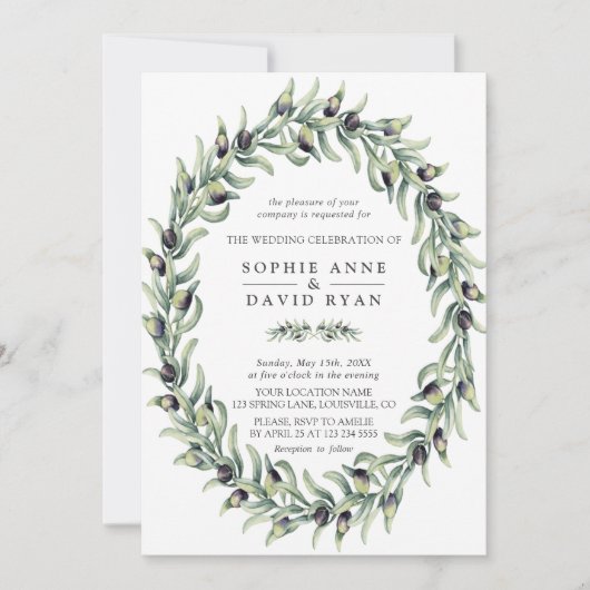 Invitation Aquarelle luxuriante Branches d'olive Mariage de c (Devant)