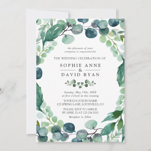 Invitation Aquarelle luxuriante Eucalyptus Mariage de verdure (Devant)