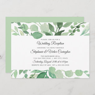 Invitation Aquarelle luxuriante Réception de mariage verte un