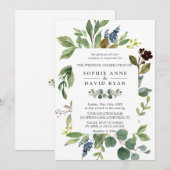 Invitation Aquarelle luxuriante Verdure Mariage de cadre géom (Devant / Derrière)