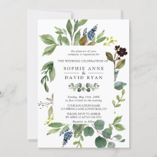 Invitation Aquarelle luxuriante Verdure Mariage de cadre géom