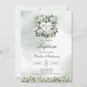 Invitation Aquarelle Lys blancs et or Baptême (Devant)
