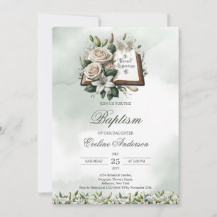 Invitation Aquarelle Lys blancs Holly Bible Baptême
