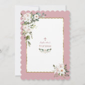 Invitation Aquarelle Lys blancs Rose Gold Girl Baptême (Dos)
