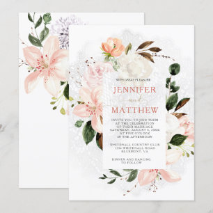 Invitation Aquarelle Lys, Roses, Peonies, Magnolias