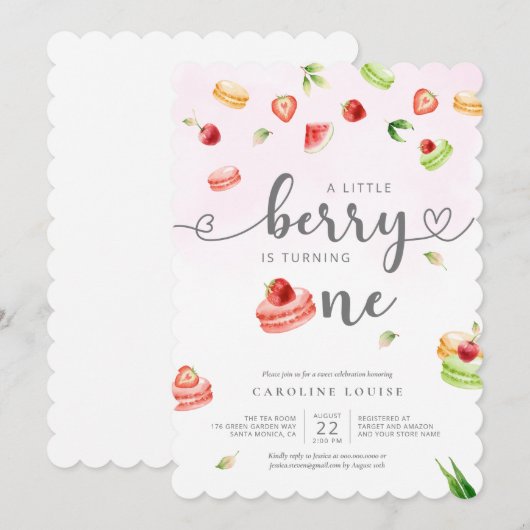 Invitation Aquarelle Macarons Little Berry Baby shower Invit (Devant / Derrière)