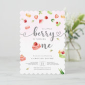 Invitation Aquarelle Macarons Little Berry Baby shower Invit (Debout devant)