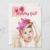 Invitation Aquarelle Magenta Rose rose Premier anniversaire P (Dos)