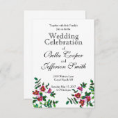Invitation Aquarelle magenta rose vintage roses (Devant / Derrière)